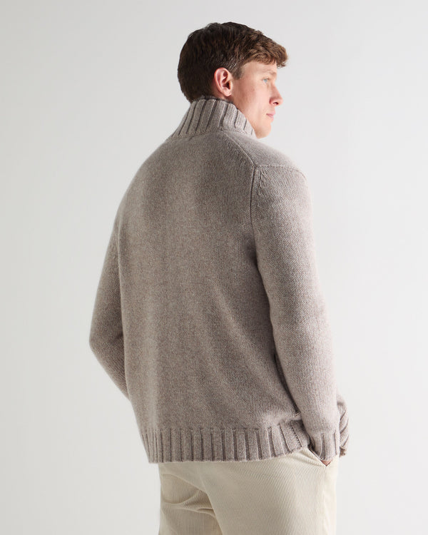 N.peal Men's Button Through Cashmere Cardigan With Fur In Basilica Beige Brown