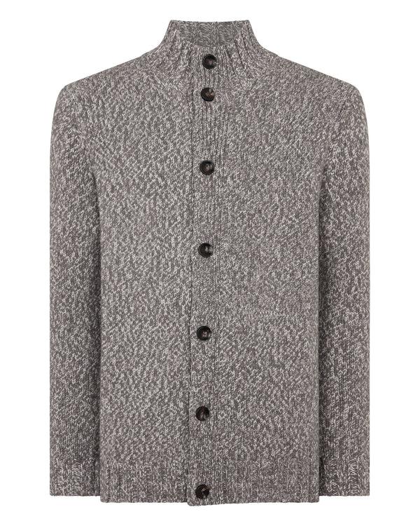 N.peal Men's Button Through Marl Cashmere Cardigan In Soft Truffle Brown Marl