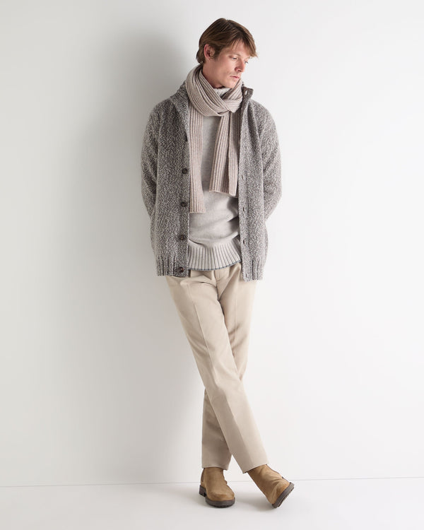 N.peal Men's Button Through Marl Cashmere Cardigan In Soft Truffle Brown Marl