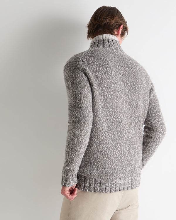 N.peal Men's Button Through Marl Cashmere Cardigan In Soft Truffle Brown Marl