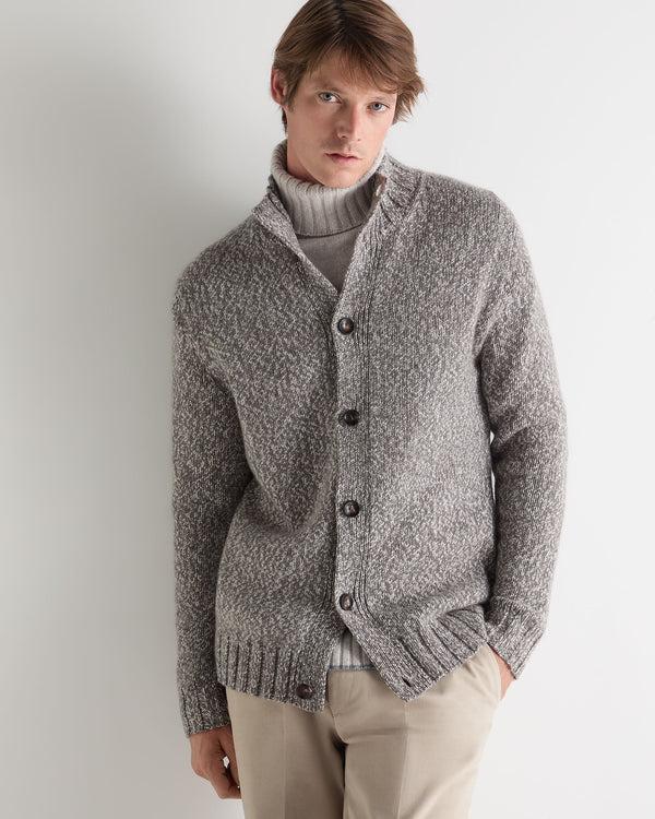 n.peal Men's Button Through Marl Cashmere Cardigan In Soft Truffle Brown Marl