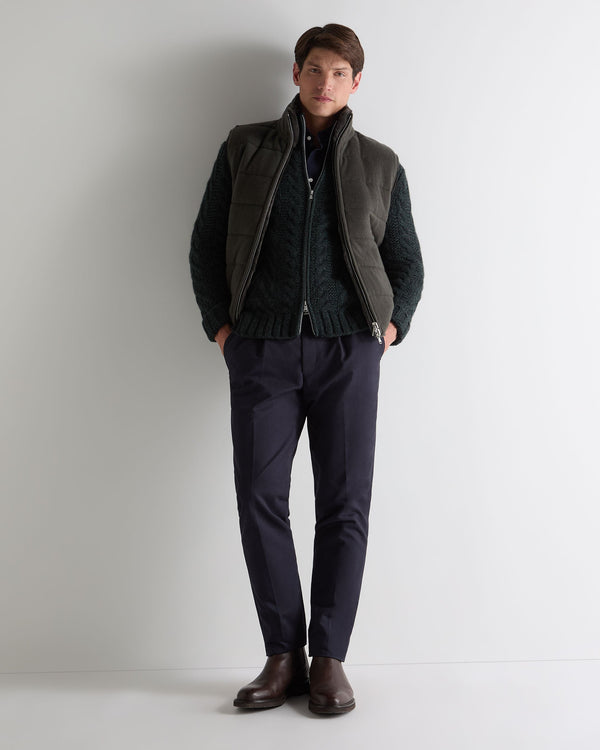 N.peal Men's Cable Full Zip Cashmere Sweater In Green Melange