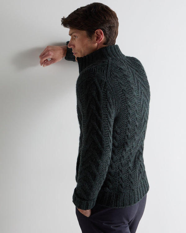 N.peal Men's Cable Full Zip Cashmere Sweater In Green Melange