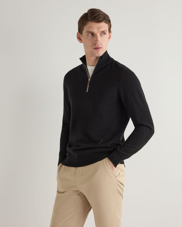 n.peal Men's Carnaby Half Zip Cashmere Sweater In Black