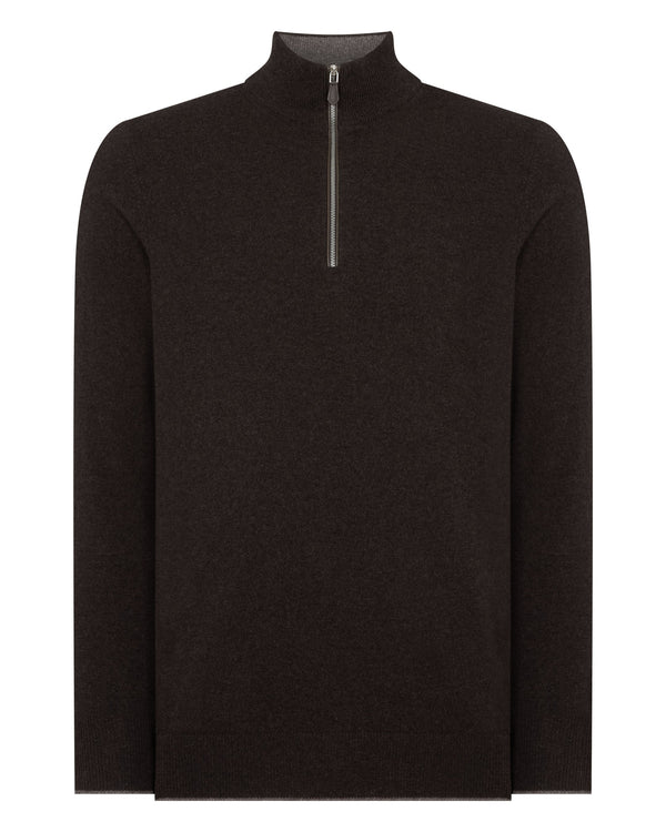 N.peal Men's Carnaby Half Zip Cashmere Sweater In Chocolate Brown