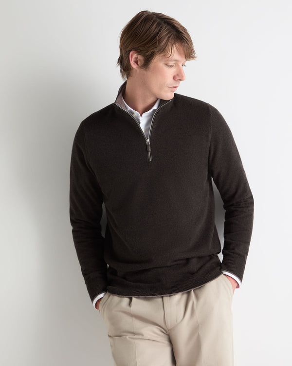 n.peal Men's Carnaby Half Zip Cashmere Sweater In Chocolate Brown