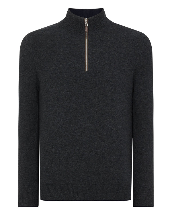 N.peal Men's Carnaby Half Zip Cashmere Sweater In Dark Charcoal Grey