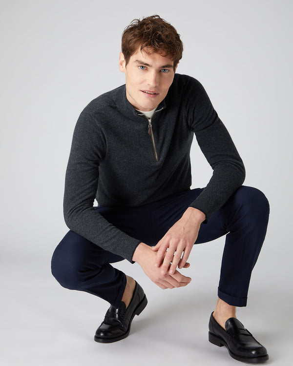 n.peal Men's Carnaby Half Zip Cashmere Sweater In Dark Charcoal Grey