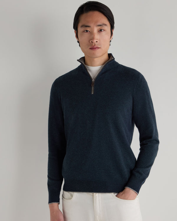n.peal Men's Carnaby Half Zip Cashmere Sweater In Indigo Blue