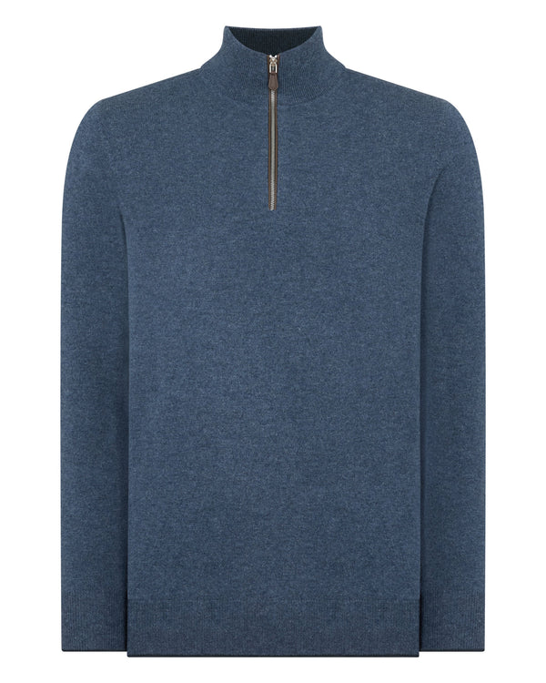 N.peal Men's Carnaby Half Zip Cashmere Sweater In Light Denim Blue