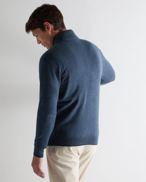 N.peal Men's Carnaby Half Zip Cashmere Sweater In Light Denim Blue
