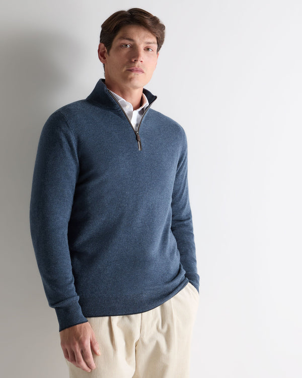 n.peal Men's Carnaby Half Zip Cashmere Sweater In Light Denim Blue