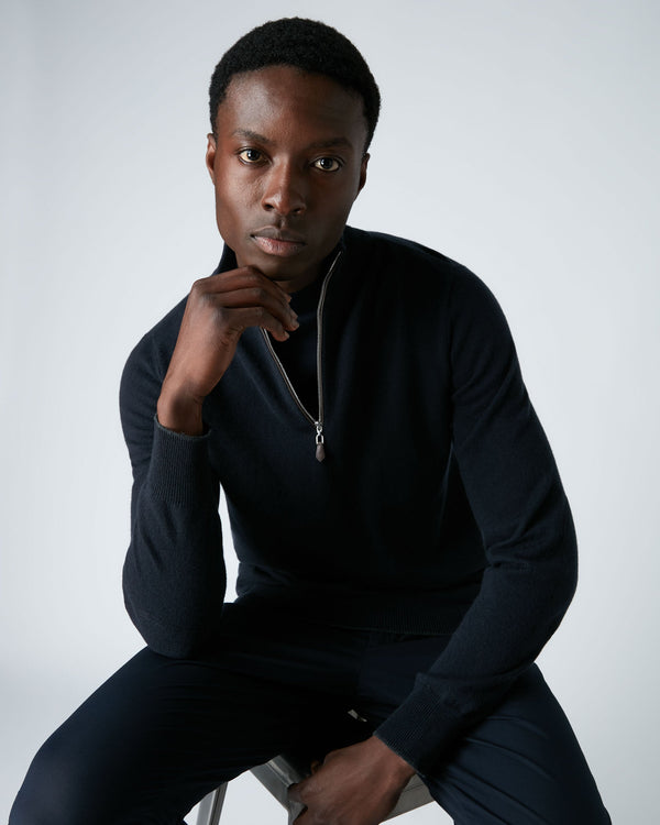 n.peal Men's Carnaby Half Zip Cashmere Sweater In Navy Blue