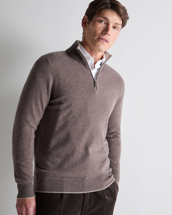 n.peal Men's Carnaby Half Zip Cashmere Sweater In Otter Brown