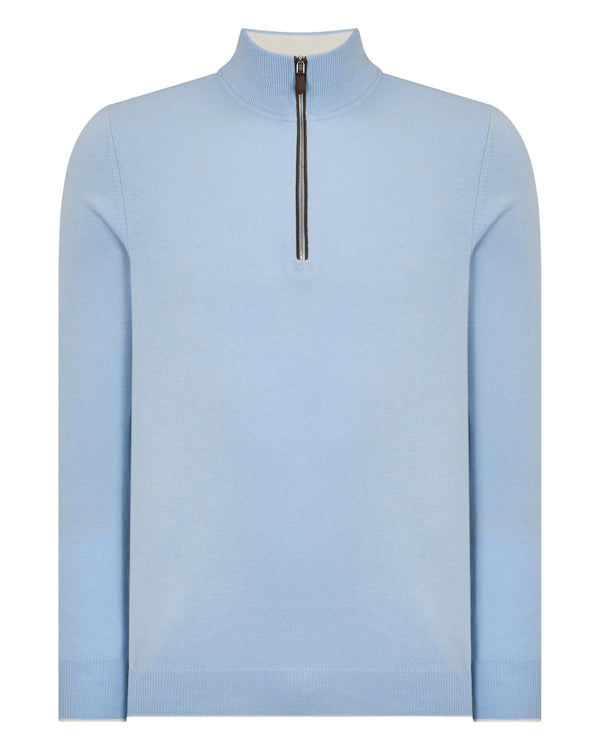 N.peal Men's Carnaby Half Zip Cashmere Sweater In Sea Mist Blue
