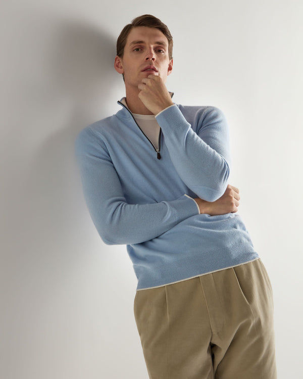 n.peal Men's Carnaby Half Zip Cashmere Sweater In Sea Mist Blue