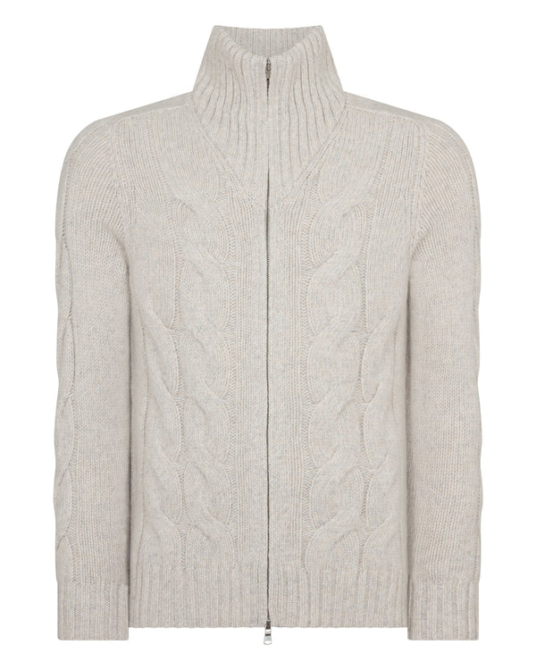 N.peal Men's Chunky Cable Full Zip Cashmere Sweater In Ash Grey Marl