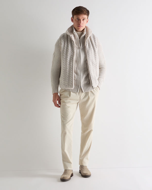 N.peal Men's Chunky Cable Full Zip Cashmere Sweater In Ash Grey Marl