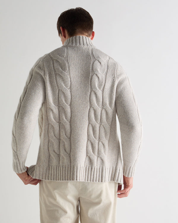 N.peal Men's Chunky Cable Full Zip Cashmere Sweater In Ash Grey Marl