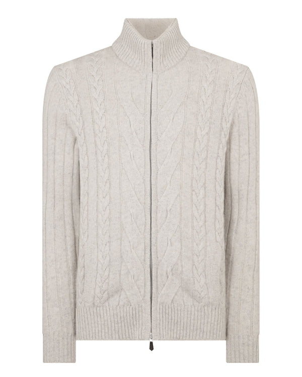 N.peal Men's Colorado Cable Fur Trim Cashmere Jacket In Ash Grey Marl