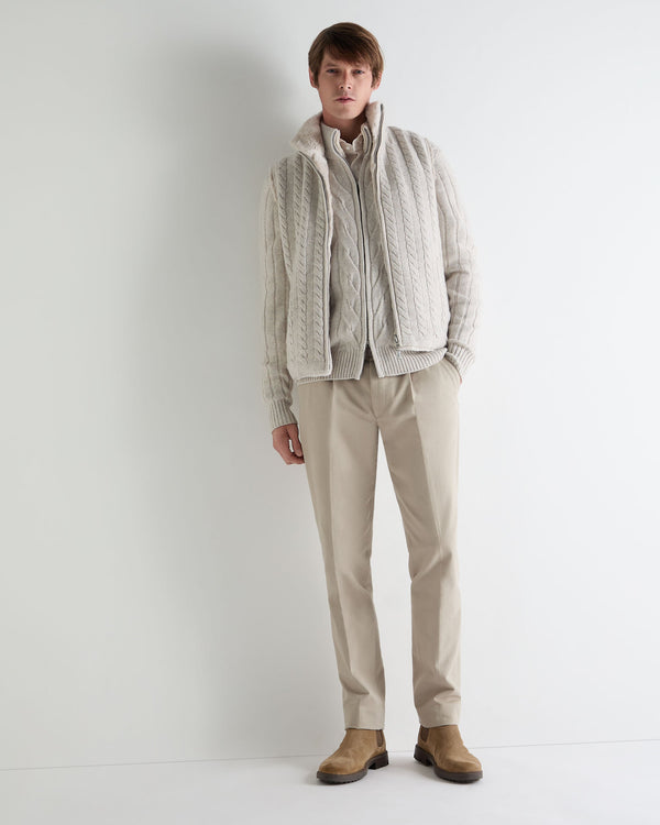 N.peal Men's Colorado Cable Fur Trim Cashmere Jacket In Ash Grey Marl