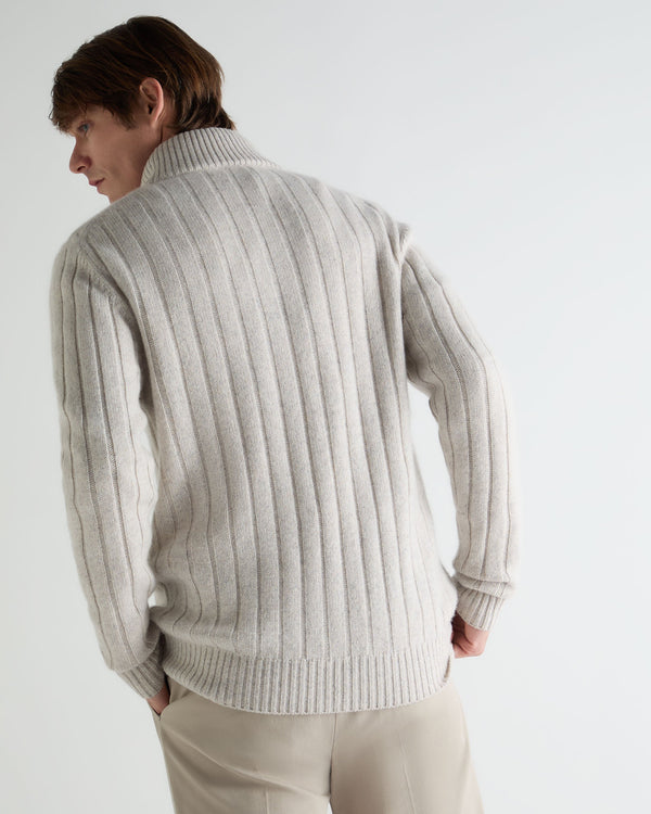 N.peal Men's Colorado Cable Fur Trim Cashmere Jacket In Ash Grey Marl