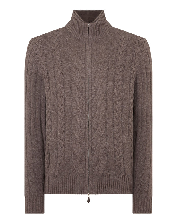 N.peal Men's Colorado Cable Fur Trim Cashmere Jacket In Otter Brown