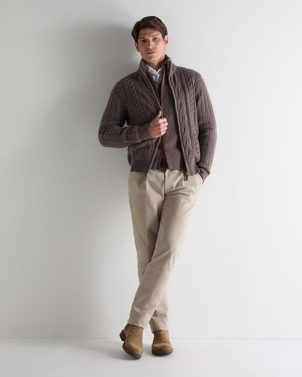 N.peal Men's Colorado Cable Fur Trim Cashmere Jacket In Otter Brown