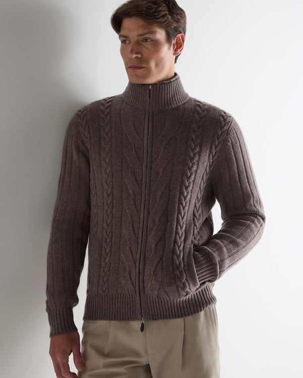 n.peal Men's Colorado Cable Fur Trim Cashmere Jacket In Otter Brown