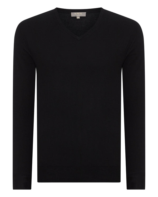 N.peal Men's Conduit Fine Gauge Cashmere V Neck Sweater In Black