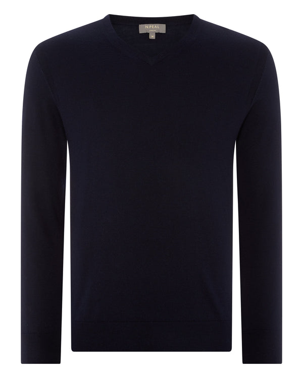 N.peal Men's Conduit Fine Gauge Cashmere V Neck Sweater In Navy Blue