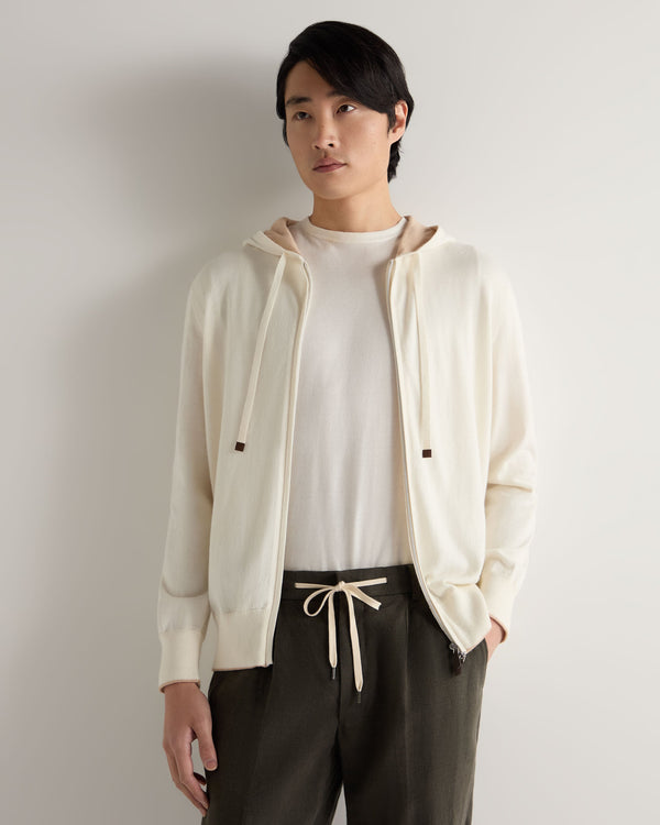 n.peal Men's Cotton Silk Cashmere Hoodie In New Ivory White