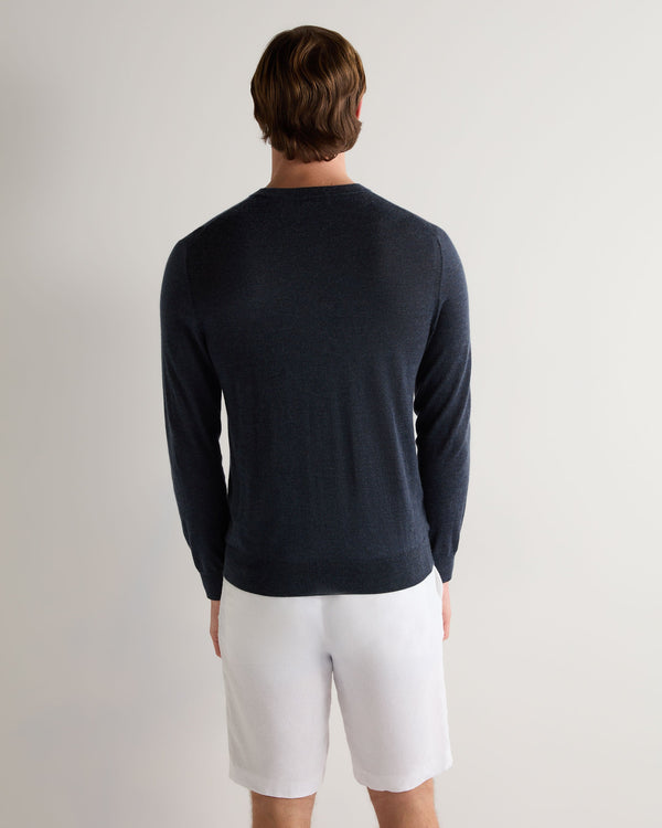 N.peal Men's Covent Fine Gauge Cashmere Round Neck Sweater In Indigo Blue