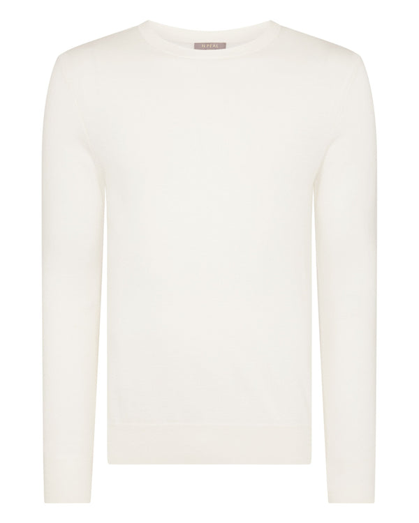N.peal Men's Covent Fine Gauge Cashmere Round Neck Sweater In New Ivory White