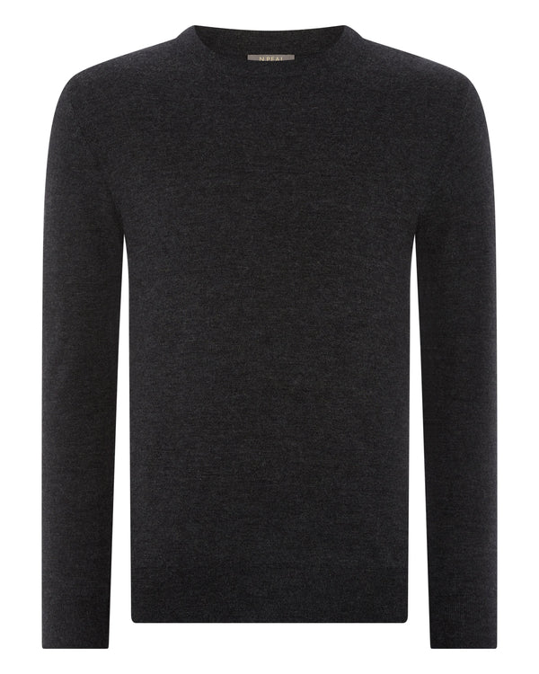N.peal Men's Covent Fine Gauge Cashmere Round Neck Sweater In Dark Charcoal Grey