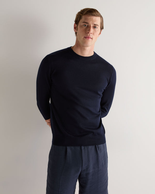 n.peal Men's Covent Fine Gauge Cashmere Round Neck Sweater In Navy Blue