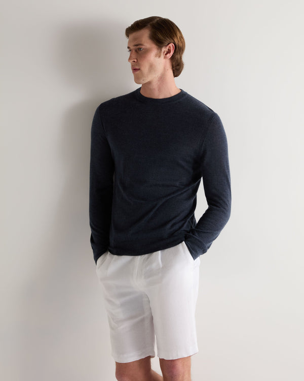 n.peal Men's Covent Fine Gauge Cashmere Round Neck Sweater In Indigo Blue