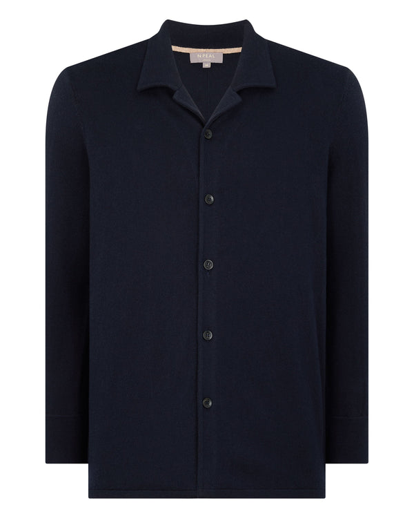 N.peal Men's Cuban Cotton Blend Collar Overshirt In Navy Blue