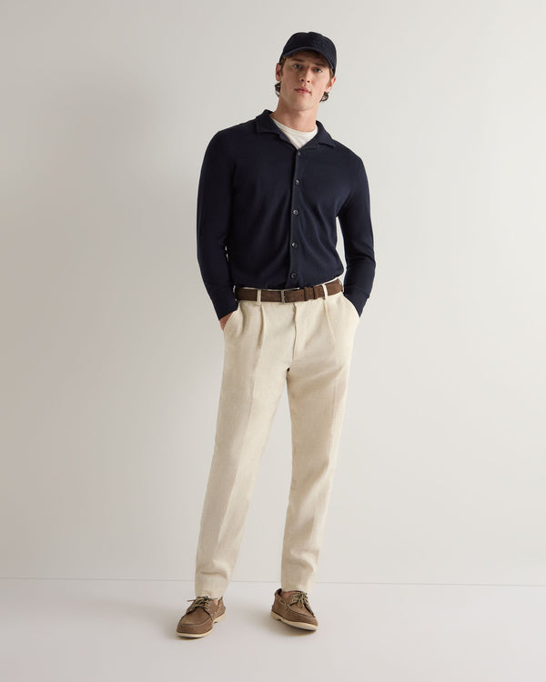 N.peal Men's Cuban Cotton Blend Collar Overshirt In Navy Blue