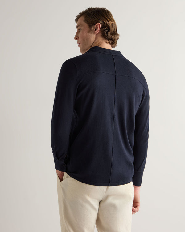 N.peal Men's Cuban Cotton Blend Collar Overshirt In Navy Blue