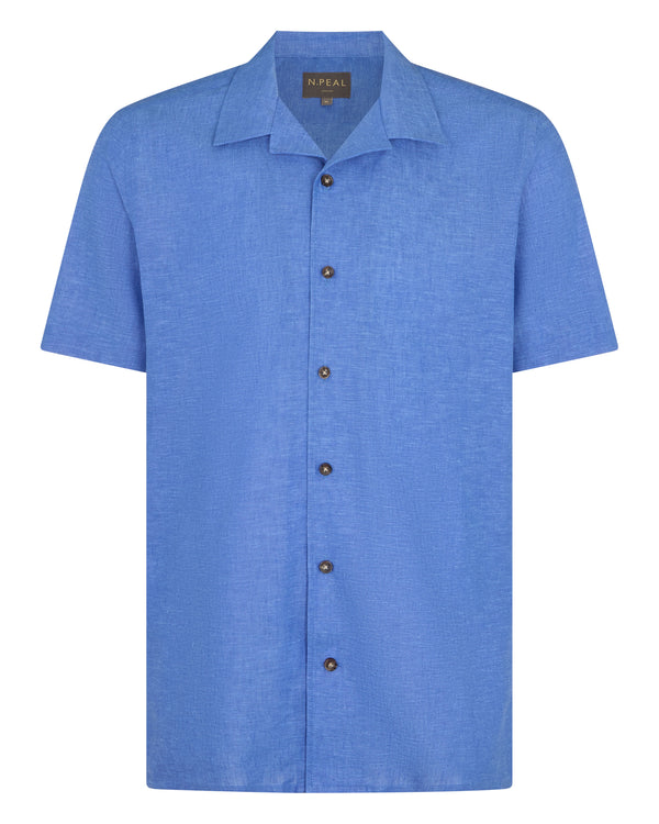N.peal Men's Cuban Linen Blend Collar Shirt In Blue