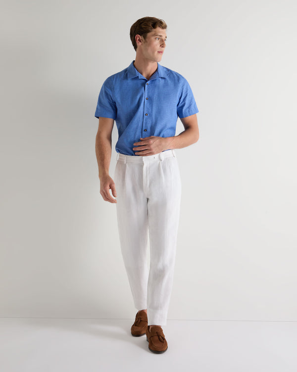 N.peal Men's Cuban Linen Blend Collar Shirt In Blue