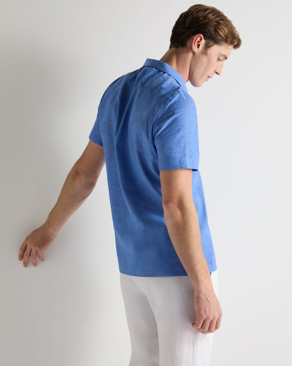N.peal Men's Cuban Linen Blend Collar Shirt In Blue
