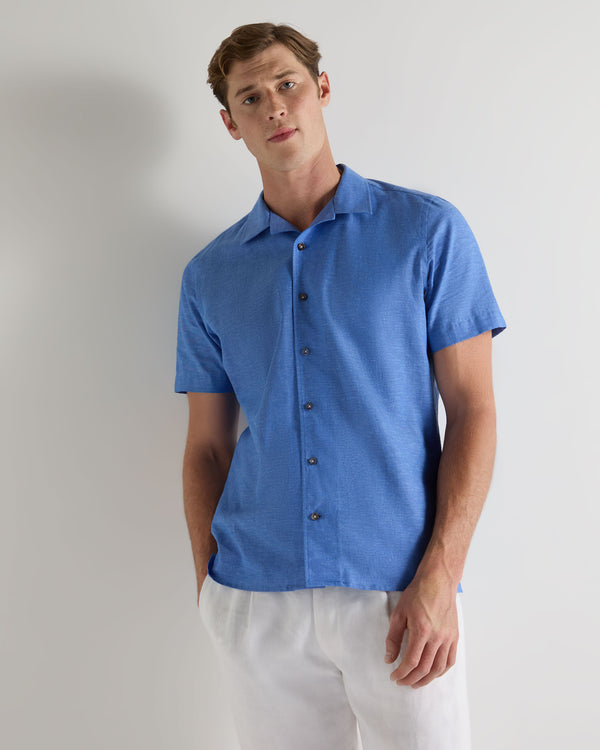 n.peal Men's Cuban Linen Blend Collar Shirt In Blue