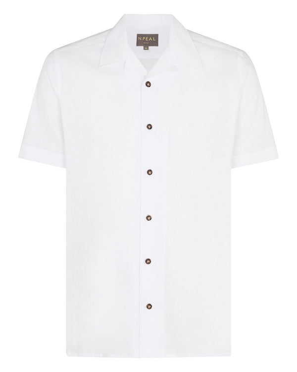 N.peal Men's Cuban Linen Blend Collar Shirt In White
