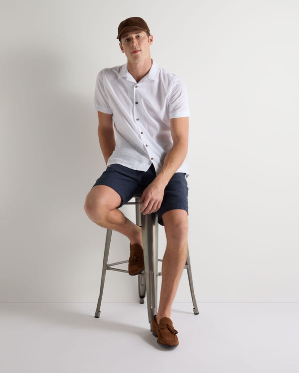 N.peal Men's Cuban Linen Blend Collar Shirt In White