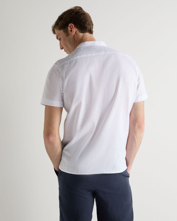 N.peal Men's Cuban Linen Blend Collar Shirt In White