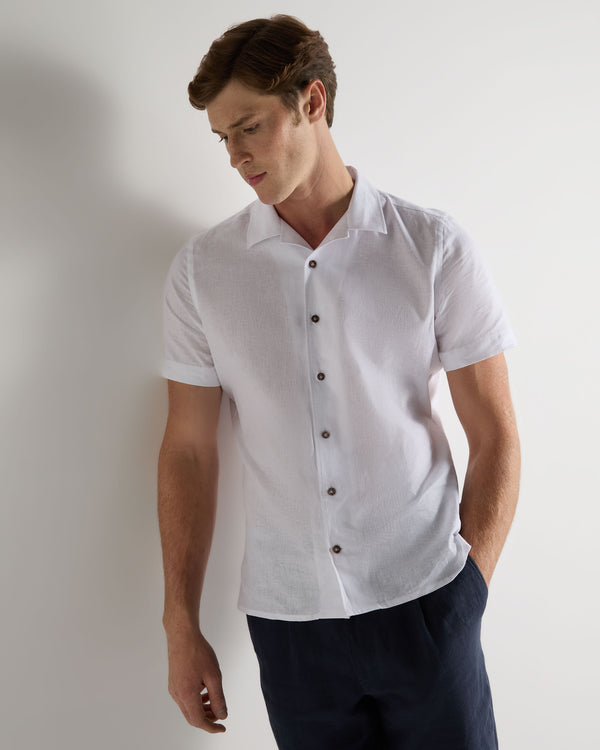 n.peal Men's Cuban Linen Blend Collar Shirt In White