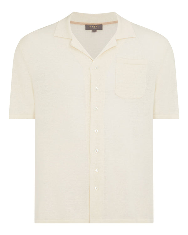 N.peal Men's Cuban Relaxed Linen Collar Shirt In New Ivory White