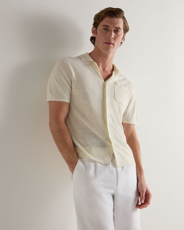 n.peal Men's Cuban Relaxed Linen Collar Shirt In New Ivory White